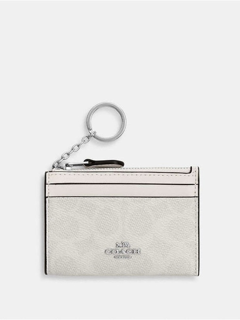 Coach Mini Skinny ID Case Chalk & Silver Leather Card Holder with Keyring, nwt